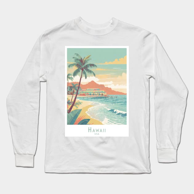 Hawaii Vintage Travel Poster Long Sleeve T-Shirt by POD24